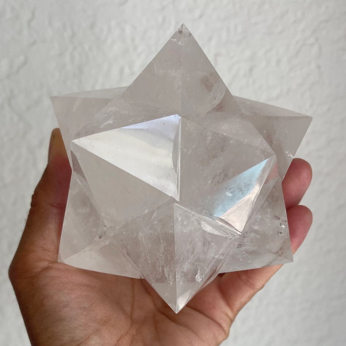 Hand Carved Quartz Merkaba Star: Sacred Geometry Crystal, 4"