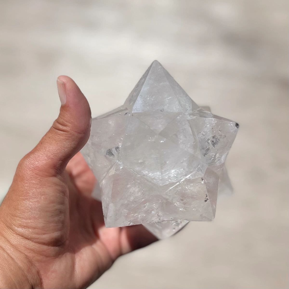 Hand Carved Quartz Merkaba Star: Sacred Geometry Crystal, 4"