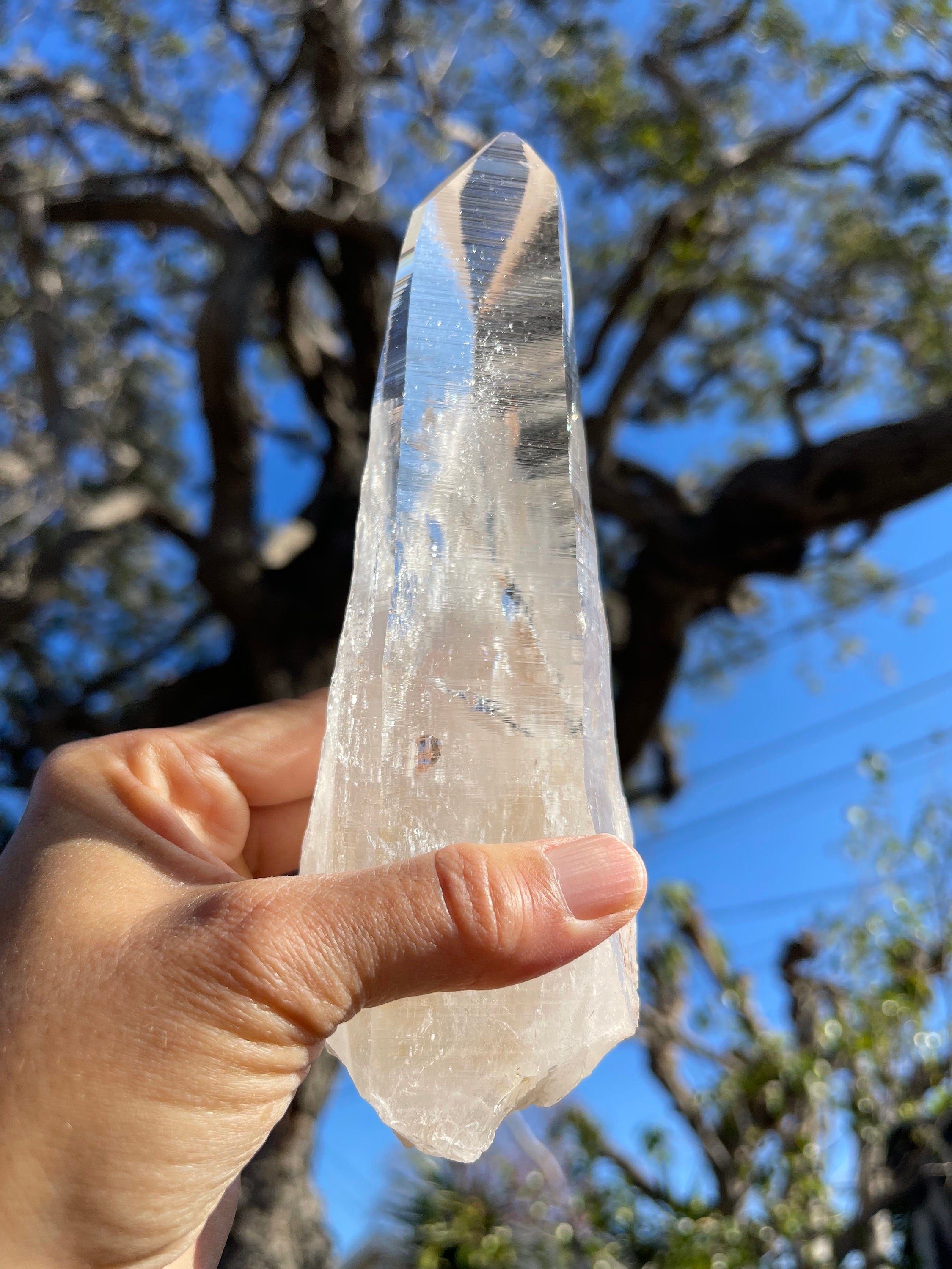 AAA Columbian Lemurian Quartz Wand: 7" Reiki-Charged Crystal for Energy Healing