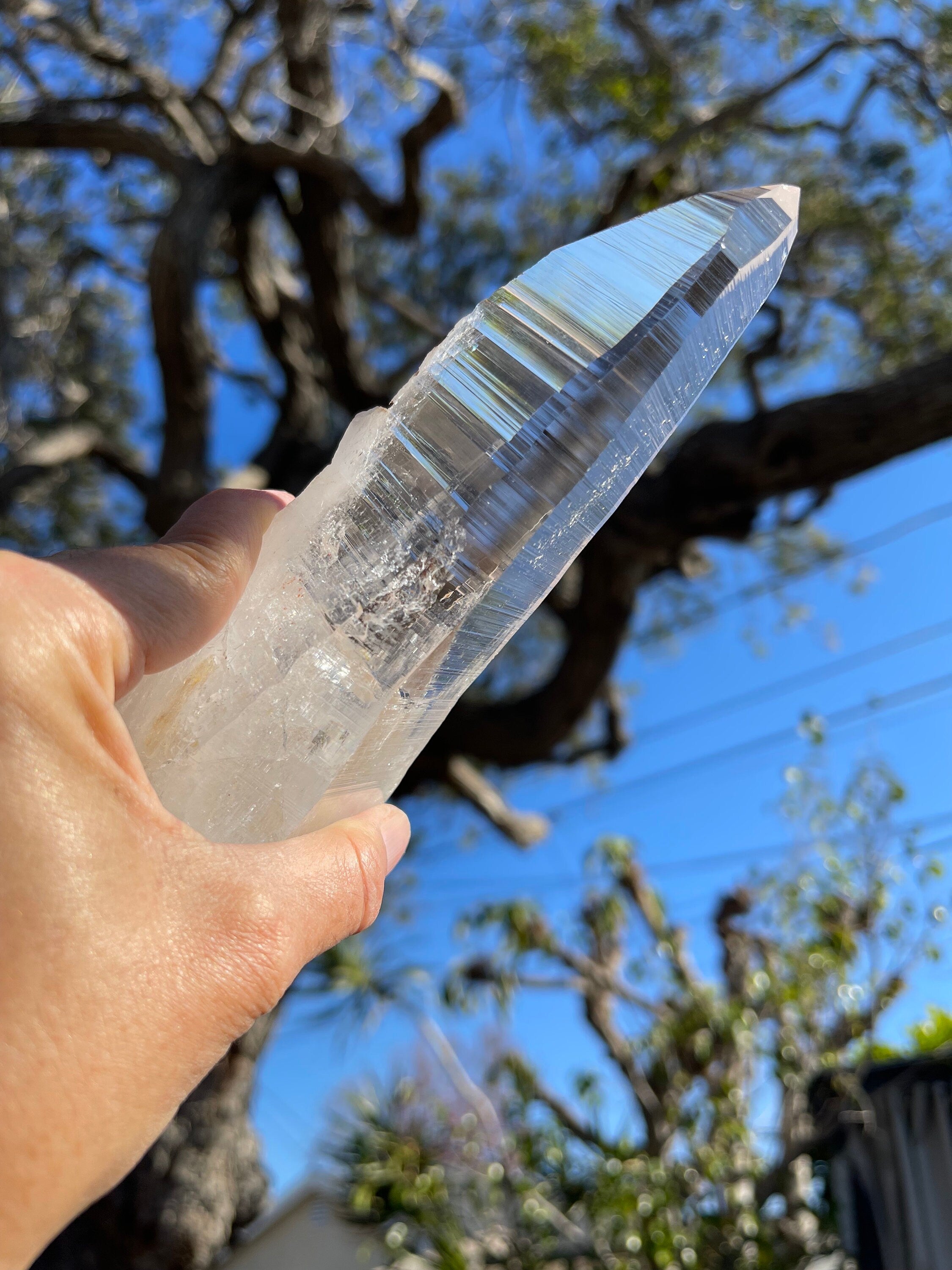 AAA Columbian Lemurian Quartz Wand: 7" Reiki-Charged Crystal for Energy Healing