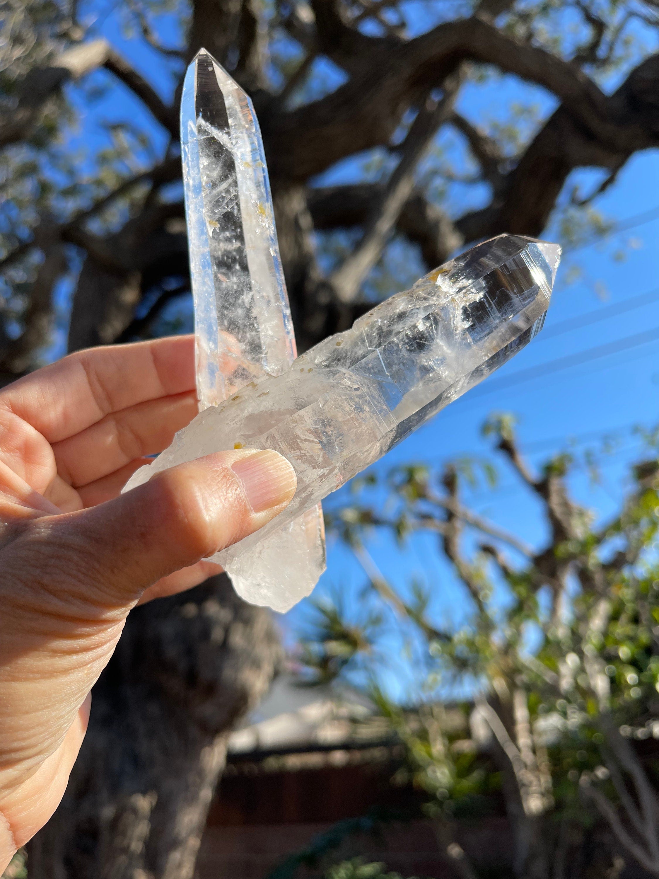 Twin Lemurian Quartz Wand from Columbia: Reiki Energy Crystal, Tantric Twin