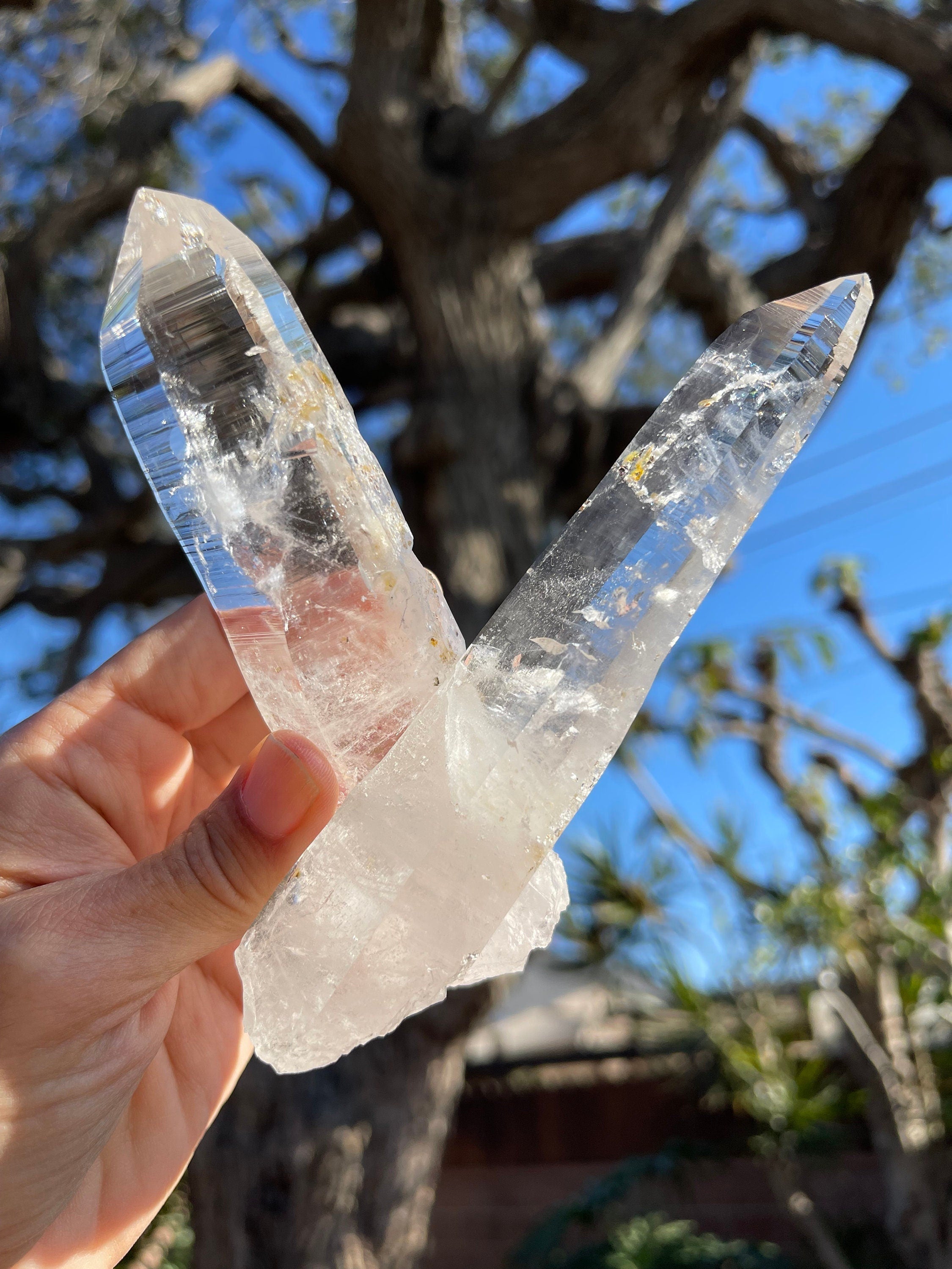 Twin Lemurian Quartz Wand from Columbia: Reiki Energy Crystal, Tantric Twin