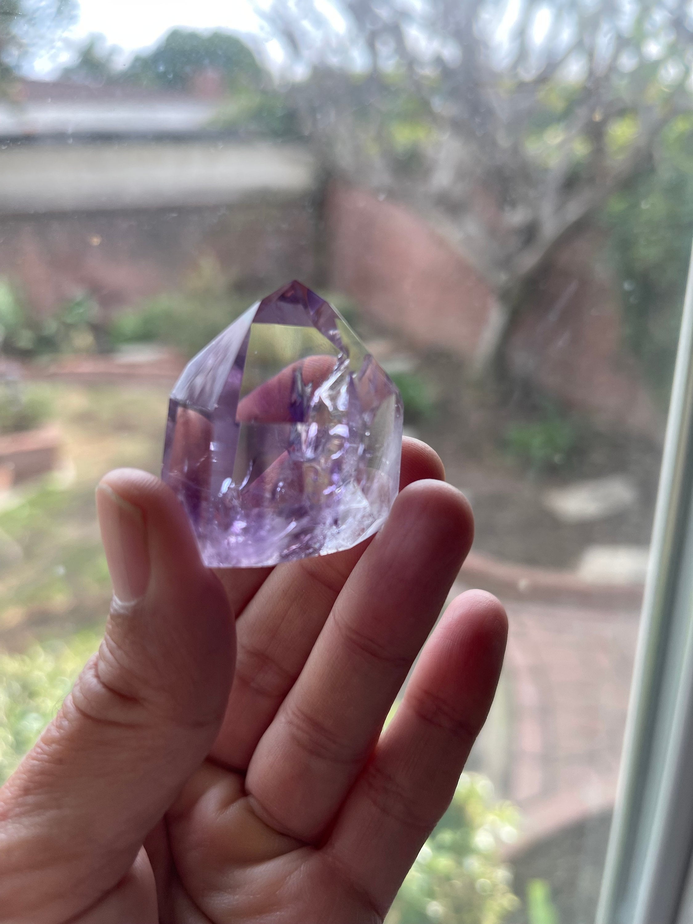 AAA Grade Amethyst Point: Polished Purple Crystal with Rainbow Inclusions