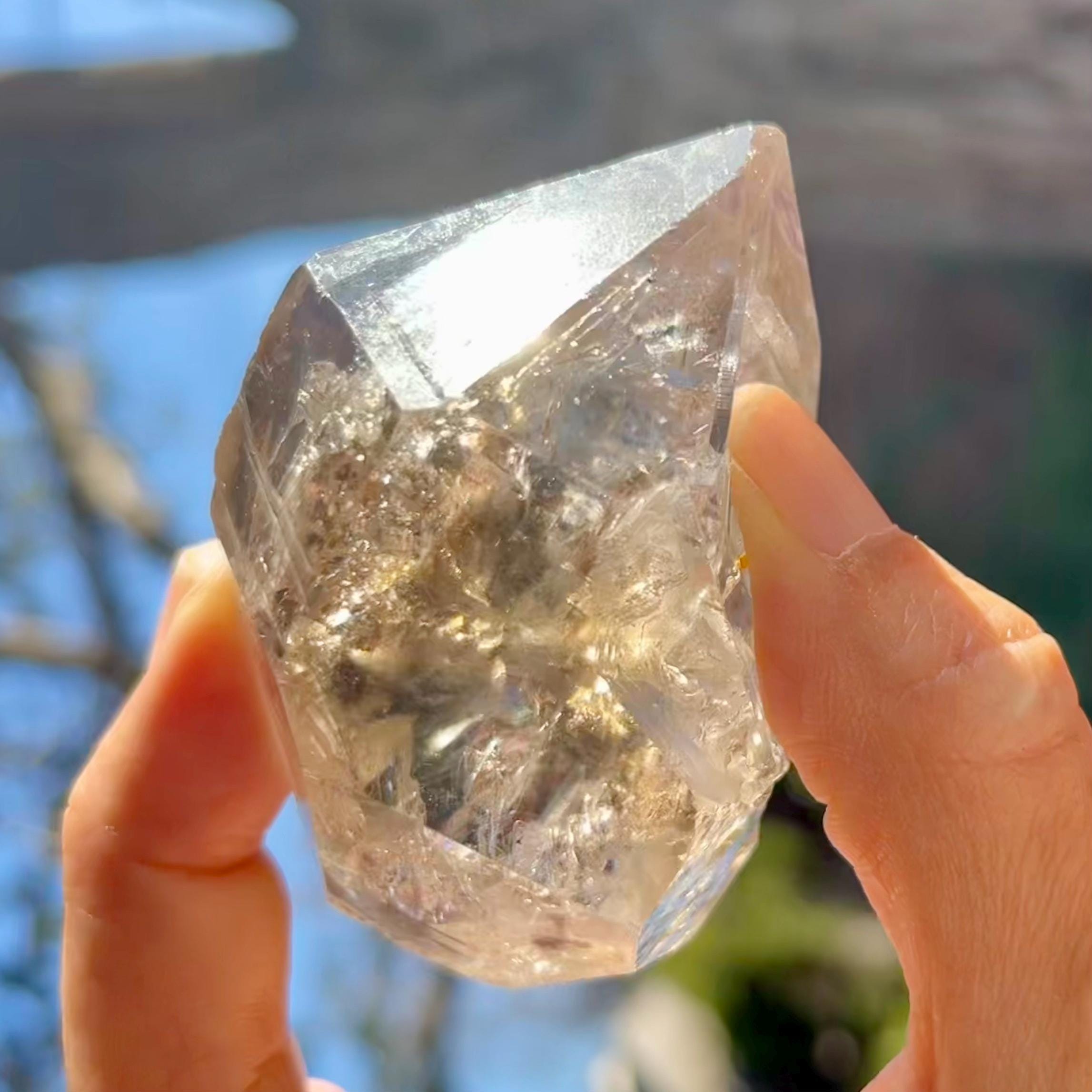 Tibetan Enhydro Quartz Crystal: Ancient Water, Moving Bubble, Rainbow Inclusions