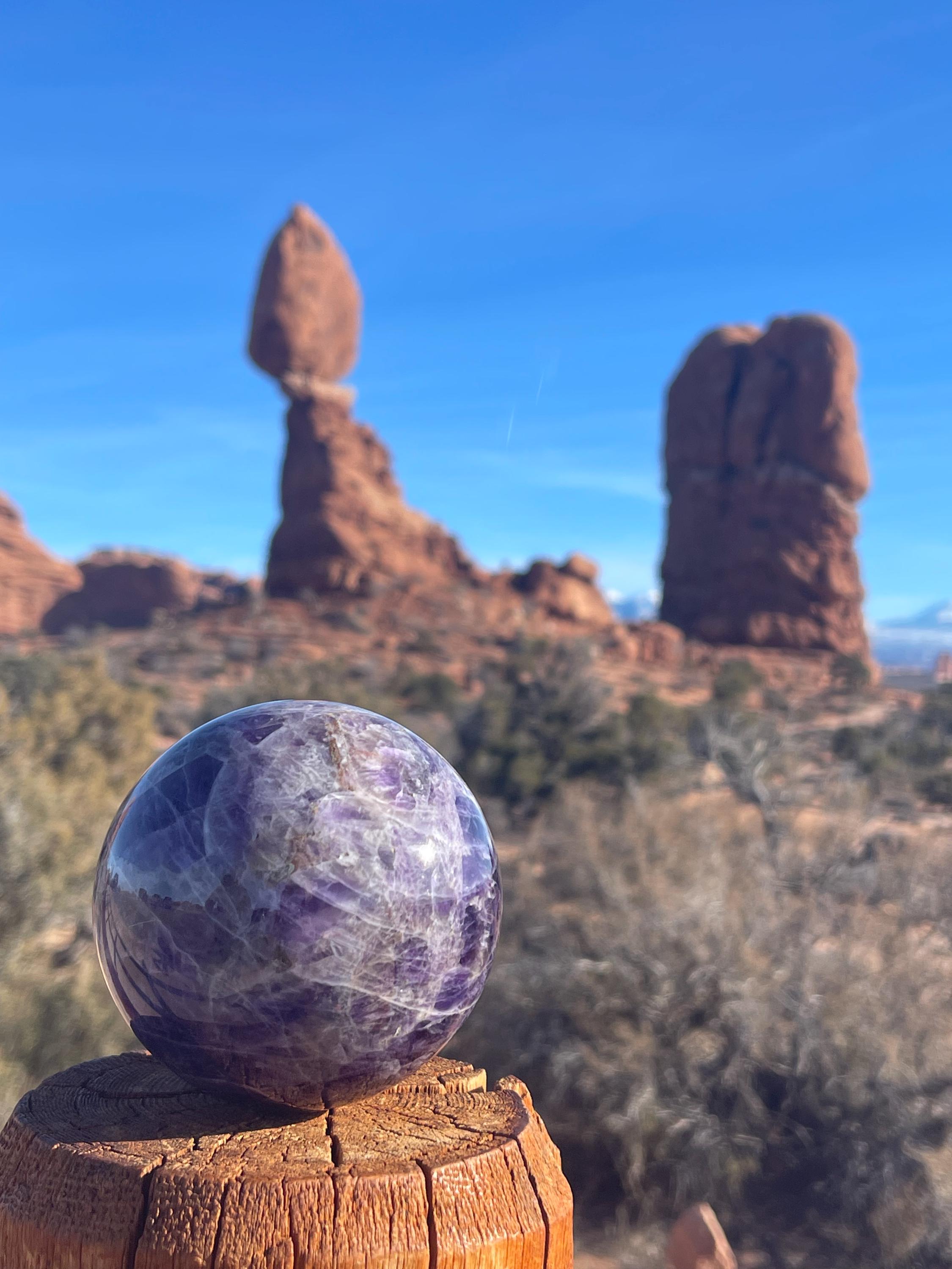 Large Chevron Amethyst Sphere: Reiki Healing Crystal Ball with Stand