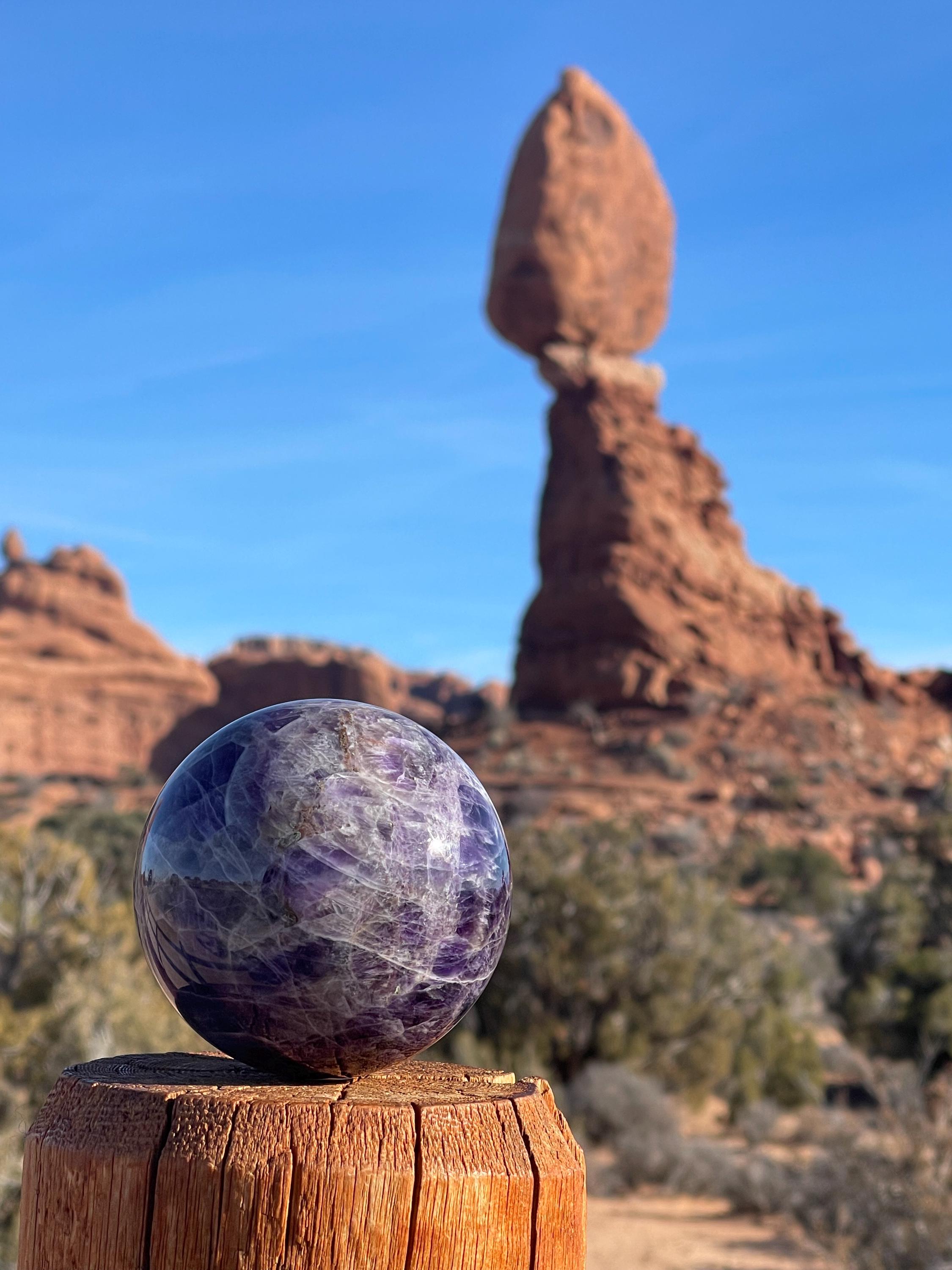 Large Chevron Amethyst Sphere: Reiki Healing Crystal Ball with Stand