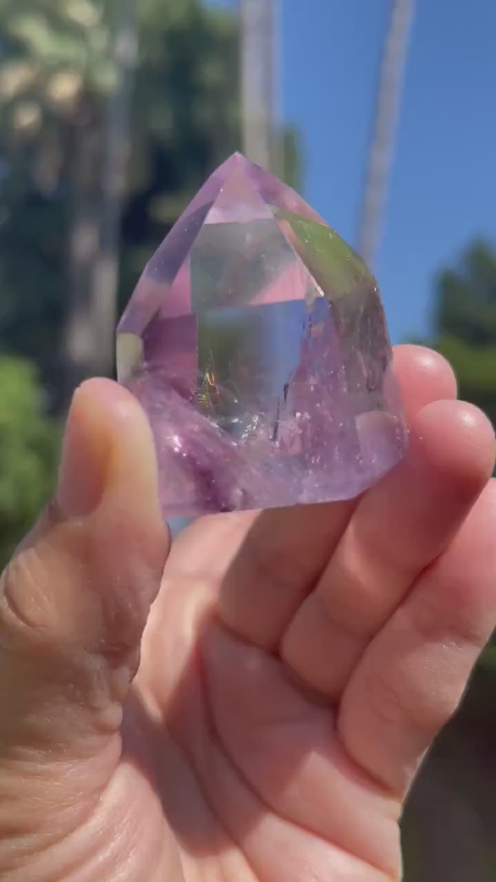 AAA Grade Amethyst Point: Polished Purple Crystal with Rainbow Inclusions